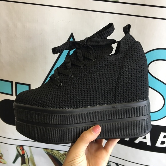 All Black Platform Sneaker Wedge - Picture 2 of 5